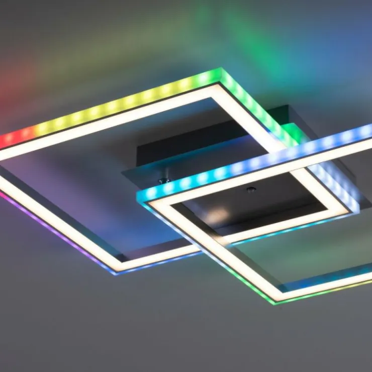 Luminaires Leuchten Direkt Éclairage Led|Plafonnier Leuchten-Direkt FELIX60 LED Acier brossé, 1 lumière, Télécommandes, Changeur de couleurs