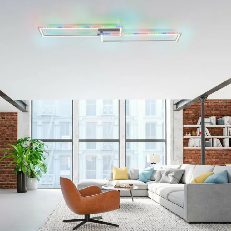 Luminaires Leuchten Direkt Éclairage Led|Plafonnier Leuchten-Direkt FELIX60 LED Acier brossé, 1 lumière, Télécommandes, Changeur de couleurs