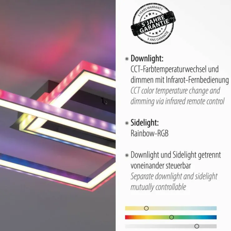 Luminaires Leuchten Direkt Éclairage Led|Plafonnier Leuchten-Direkt FELIX60 LED Acier brossé, 1 lumière, Télécommandes, Changeur de couleurs