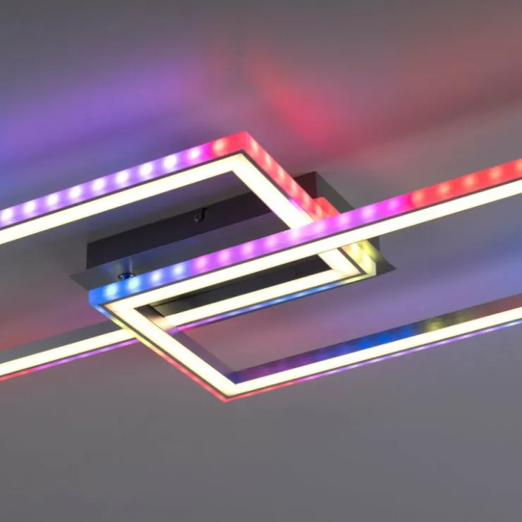 Luminaires Leuchten Direkt Éclairage Led|Plafonnier Leuchten-Direkt FELIX60 LED Acier brossé, 1 lumière, Télécommandes, Changeur de couleurs