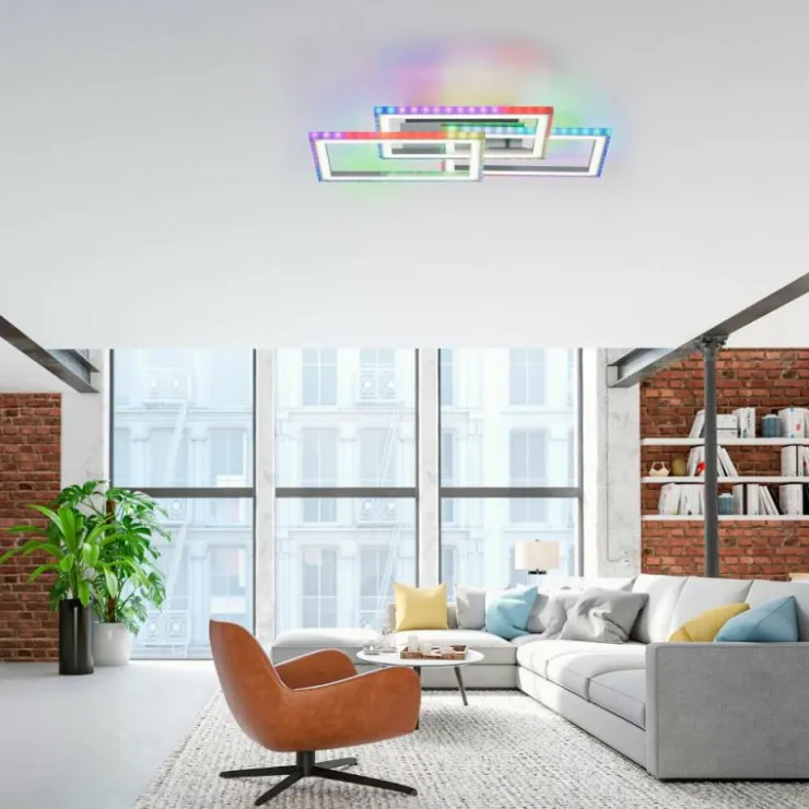 Luminaires Leuchten Direkt Éclairage Led|Plafonnier Leuchten-Direkt FELIX60 LED Acier brossé, 1 lumière, Télécommandes, Changeur de couleurs