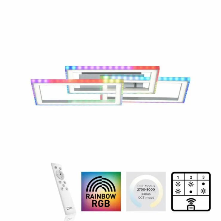Luminaires Leuchten Direkt Éclairage Led|Plafonnier Leuchten-Direkt FELIX60 LED Acier brossé, 1 lumière, Télécommandes, Changeur de couleurs