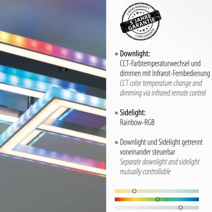Luminaires Leuchten Direkt Éclairage Led|Plafonnier Leuchten-Direkt FELIX60 LED Acier brossé, 1 lumière, Télécommandes, Changeur de couleurs