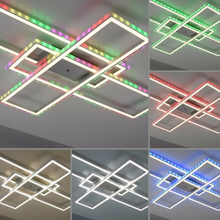 Luminaires Leuchten Direkt Éclairage Led|Plafonnier Leuchten-Direkt FELIX60 LED Acier brossé, 2 lumières, Télécommandes, Changeur de couleurs