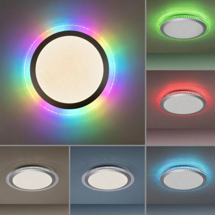 Luminaires Leuchten Direkt Éclairage Led|Plafonnier Leuchten-Direkt CYBA LED Argenté, 2 lumières, Télécommandes, Changeur de couleurs
