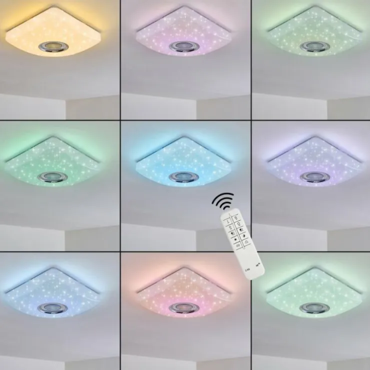 hofstein Éclairage Led|Plafonnier Lovisa LED Chrome, Blanc, 1 lumière, Télécommandes, Changeur de couleurs