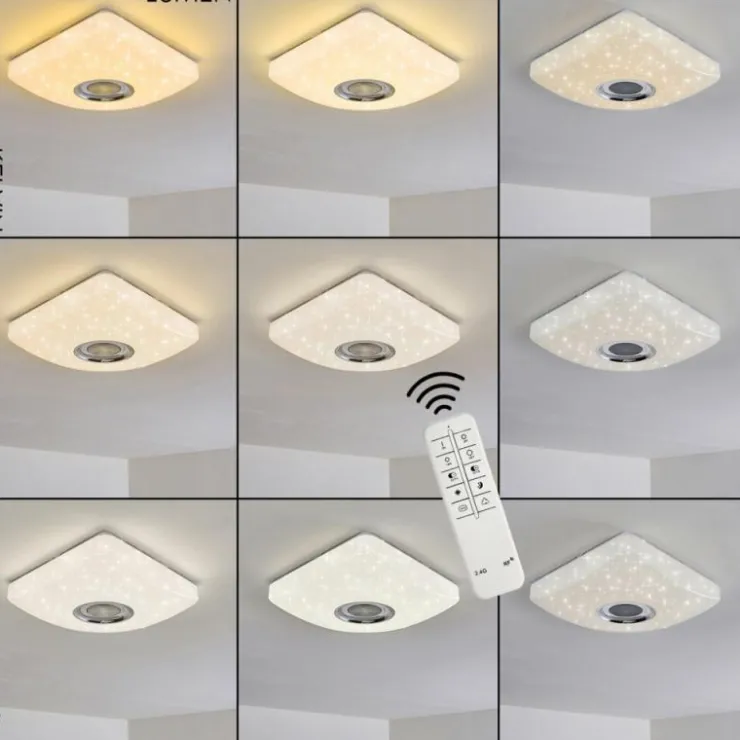 hofstein Éclairage Led|Plafonnier Lovisa LED Chrome, Blanc, 1 lumière, Télécommandes, Changeur de couleurs