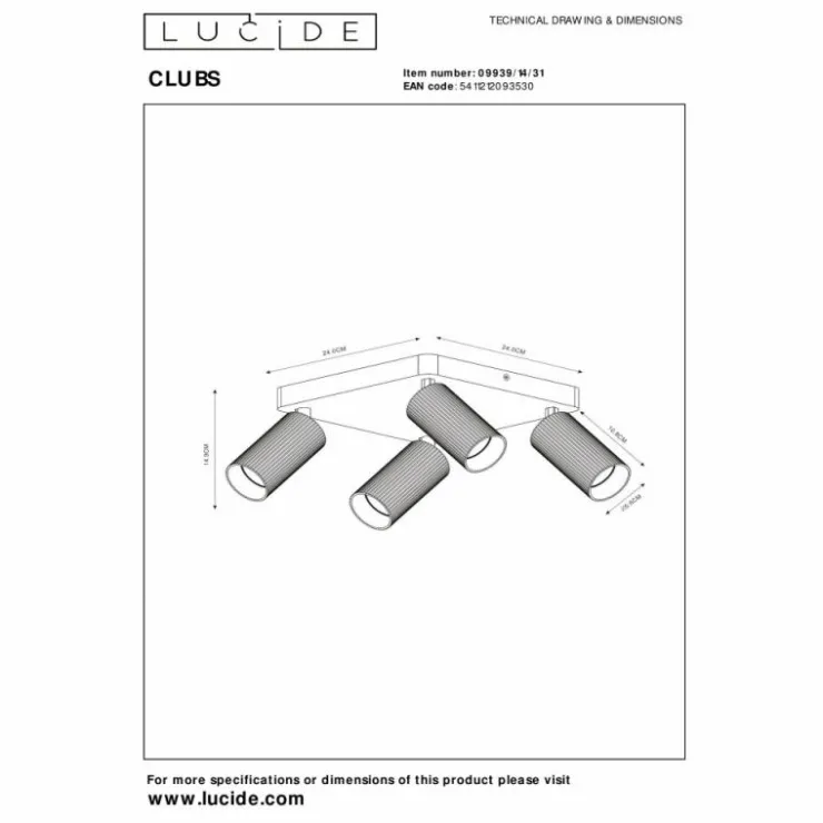 Luminaires Lucide Spots Et Projecteurs|Plafonnier Lucide CLUBS Blanc, 4 lumières