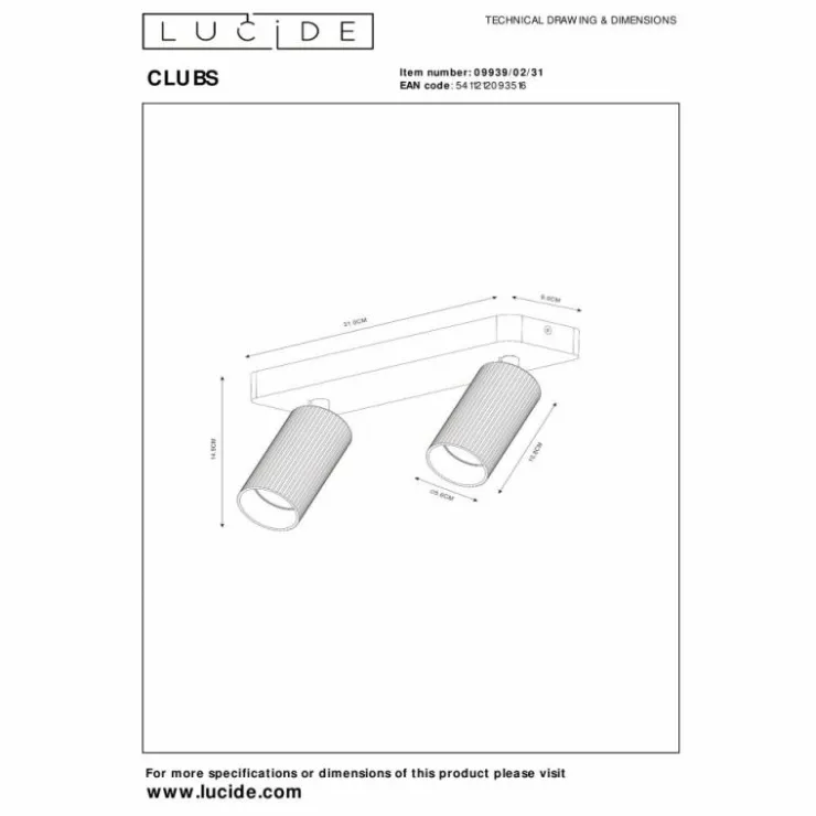 Luminaires Lucide Spots Et Projecteurs|Plafonnier Lucide CLUBS Blanc, 2 lumières