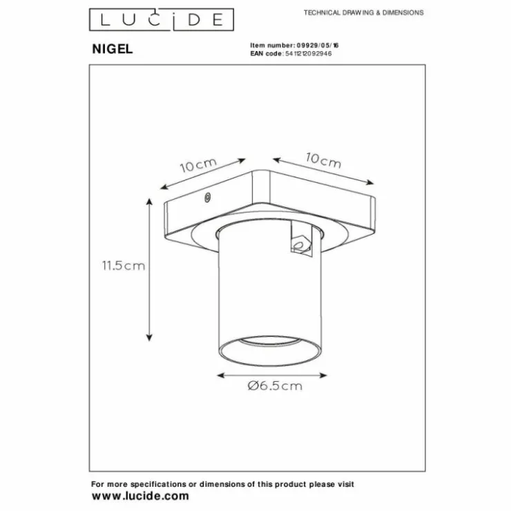 Luminaires Lucide Spots Et Projecteurs|Plafonnier Lucide NIGEL LED Acier inoxydable, Noir, 1 lumière