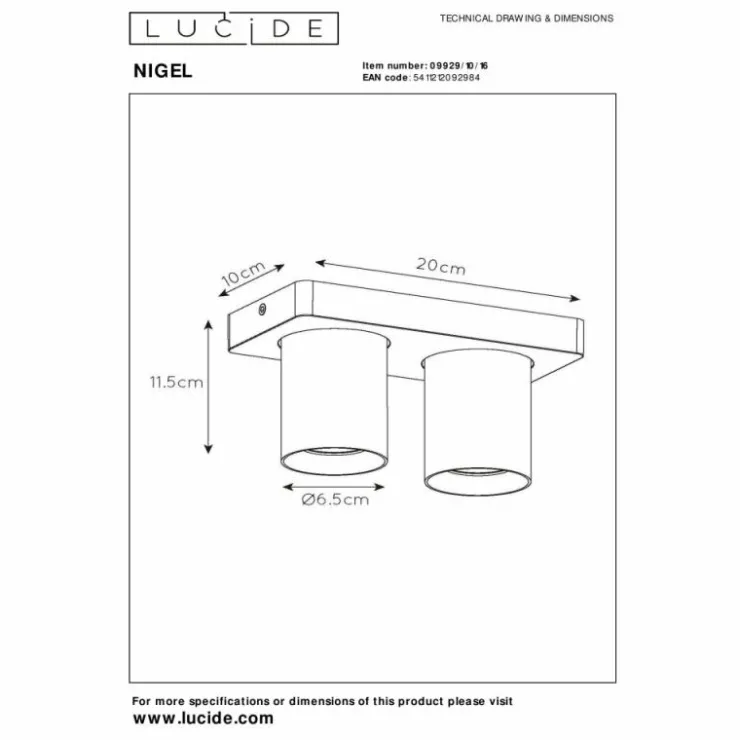 Luminaires Lucide Spots Et Projecteurs|Plafonnier Lucide NIGEL LED Acier inoxydable, Noir, 2 lumières