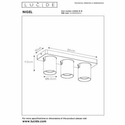 Luminaires Lucide Éclairage Led|Plafonnier Lucide NIGEL LED Acier inoxydable, Noir, 3 lumières