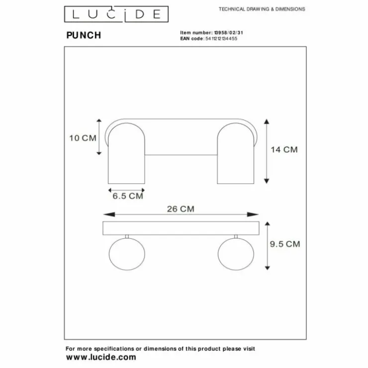 Luminaires Lucide Spots Et Projecteurs|Plafonnier Lucide PUNCH Blanc, 2 lumières