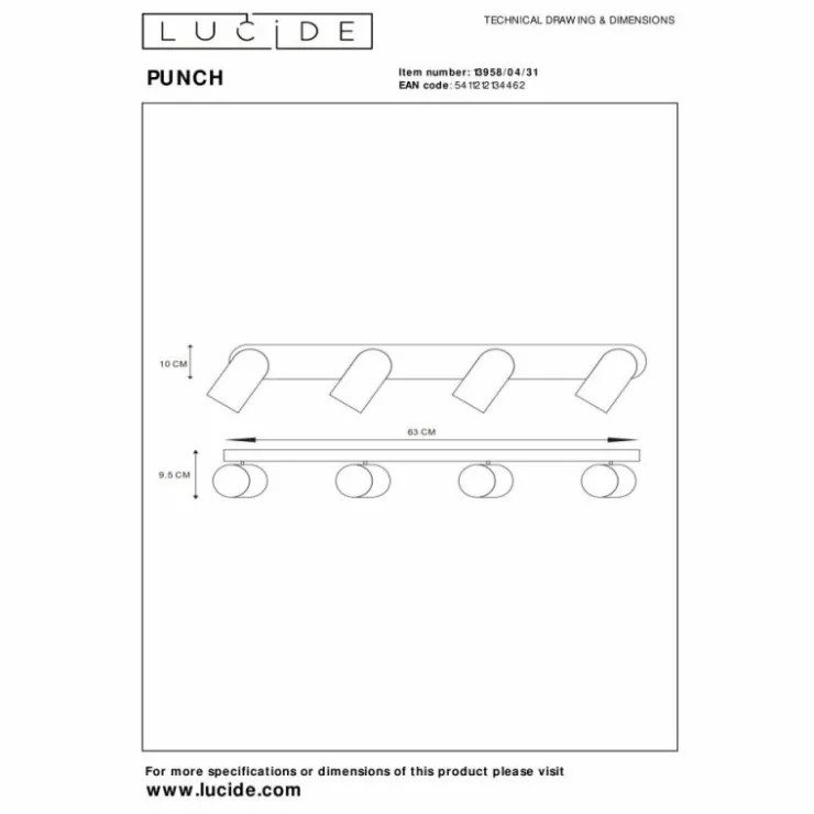 Luminaires Lucide Spots Et Projecteurs|Plafonnier Lucide PUNCH Blanc, 4 lumières