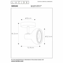 Luminaires Lucide Spots Et Projecteurs|Plafonnier Lucide SENSAS Blanc, 1 lumière