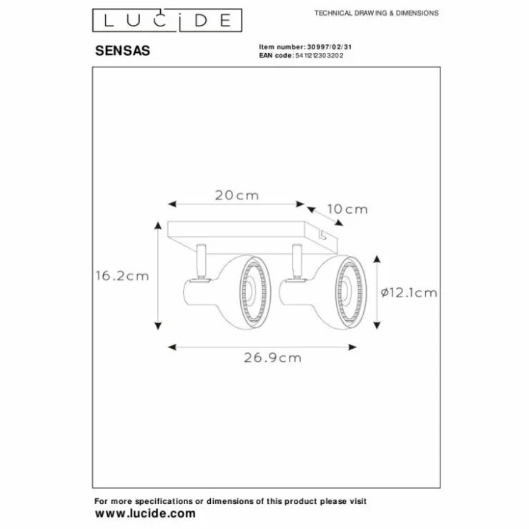 Luminaires Lucide Spots Et Projecteurs|Plafonnier Lucide SENSAS Blanc, 2 lumières