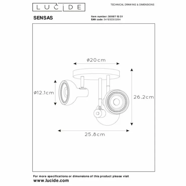 Luminaires Lucide Spots Et Projecteurs|Plafonnier Lucide SENSAS Blanc, 3 lumières