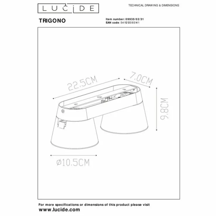 Luminaires Lucide Spots Et Projecteurs|Plafonnier Lucide TRIGONO Blanc, 2 lumières