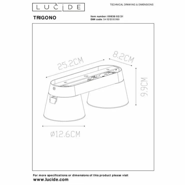 Luminaires Lucide Spots Et Projecteurs|Plafonnier Lucide TRIGONO Blanc, 2 lumières