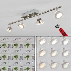 hofstein Spots Et Projecteurs|Plafonnier Marsen LED Chrome, Nickel mat, 4 lumières, Télécommandes, Changeur de couleurs