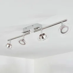 hofstein Spots Et Projecteurs|Plafonnier Marsen LED Chrome, Nickel mat, 4 lumières, Télécommandes, Changeur de couleurs