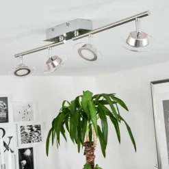 hofstein Spots Et Projecteurs|Plafonnier Marsen LED Chrome, Nickel mat, 4 lumières, Télécommandes, Changeur de couleurs