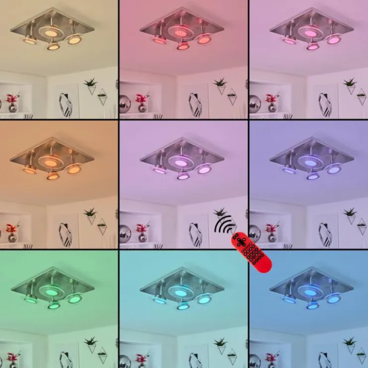 hofstein Éclairage Led|Plafonnier Marsen LED Nickel mat, 4 lumières, Télécommandes, Changeur de couleurs