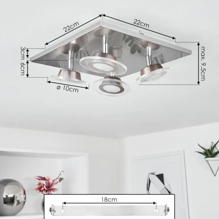 hofstein Éclairage Led|Plafonnier Marsen LED Nickel mat, 4 lumières, Télécommandes, Changeur de couleurs