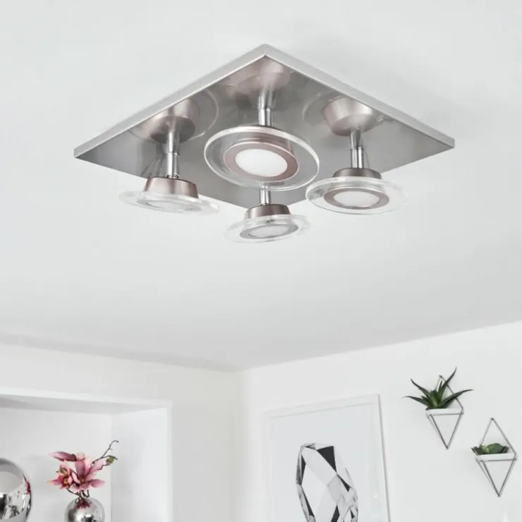 hofstein Éclairage Led|Plafonnier Marsen LED Nickel mat, 4 lumières, Télécommandes, Changeur de couleurs