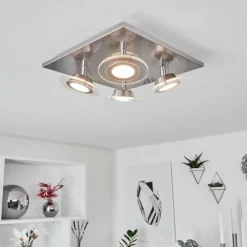 hofstein Éclairage Led|Plafonnier Marsen LED Nickel mat, 4 lumières, Télécommandes, Changeur de couleurs
