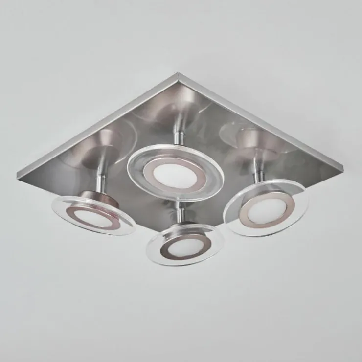 hofstein Éclairage Led|Plafonnier Marsen LED Nickel mat, 4 lumières, Télécommandes, Changeur de couleurs