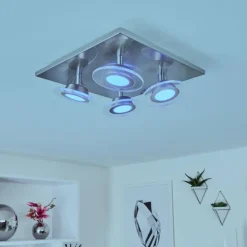 hofstein Éclairage Led|Plafonnier Marsen LED Nickel mat, 4 lumières, Télécommandes, Changeur de couleurs