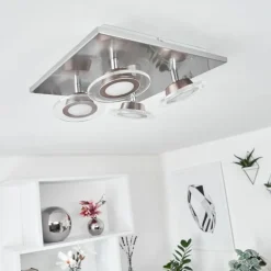hofstein Éclairage Led|Plafonnier Marsen LED Nickel mat, 4 lumières, Télécommandes, Changeur de couleurs