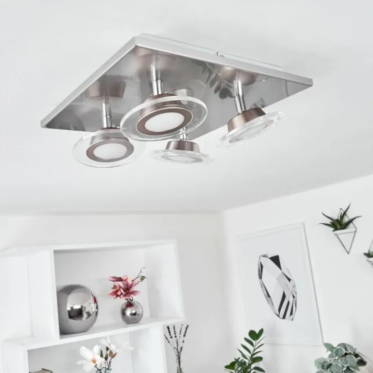 hofstein Éclairage Led|Plafonnier Marsen LED Nickel mat, 4 lumières, Télécommandes, Changeur de couleurs