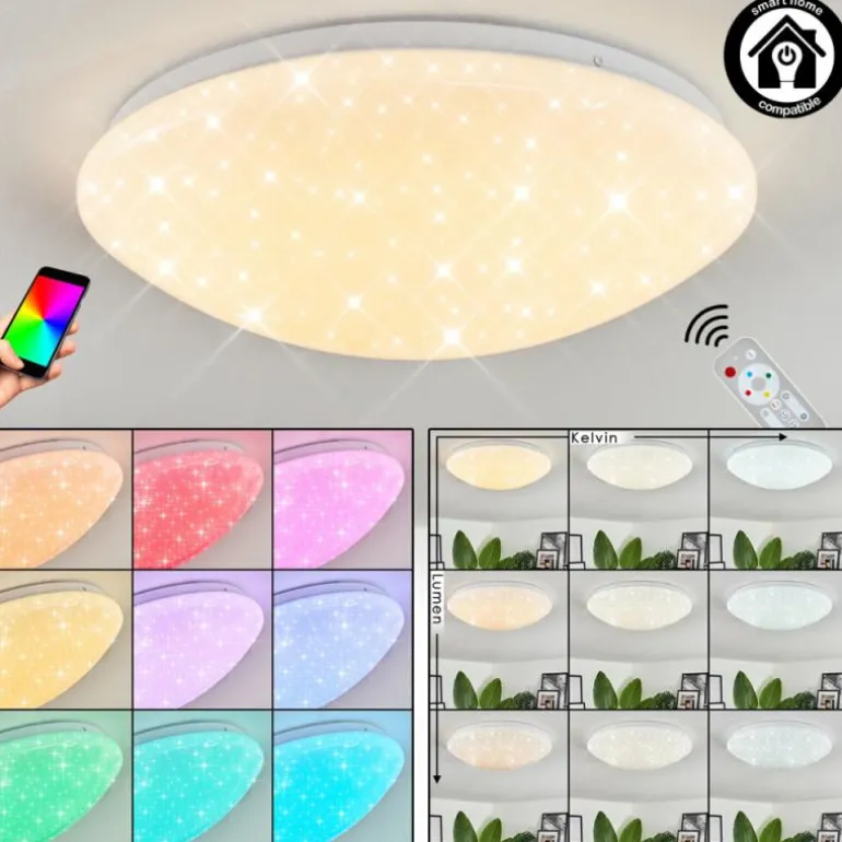 Plafonnier Melres LED Blanc, 1 lumière, Télécommandes