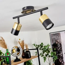 hofstein Spots Et Projecteurs|Plafonnier Neftenbach Laiton, Noir, 2 lumières
