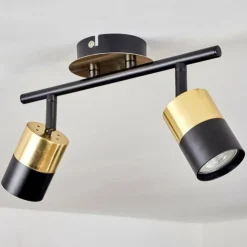 hofstein Spots Et Projecteurs|Plafonnier Neftenbach Laiton, Noir, 2 lumières
