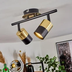 hofstein Spots Et Projecteurs|Plafonnier Neftenbach Laiton, Noir, 2 lumières