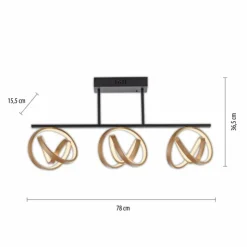 Luminaires Paul Neuhaus Éclairage Led|Plafonnier Paul Neuhaus LOOP LED Laiton, Noir, 3 lumières, Télécommandes