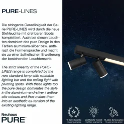 Luminaires Paul Neuhaus Éclairage Led|Plafonnier Paul Neuhaus PURE-LINES LED Anthracite, 1 lumière, Télécommandes
