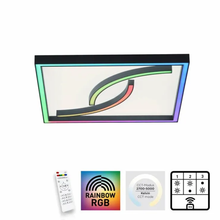 Luminaires Paul Neuhaus Éclairage Led|Plafonnier Paul Neuhaus SERPENT LED Noir, 1 lumière, Télécommandes, Changeur de couleurs