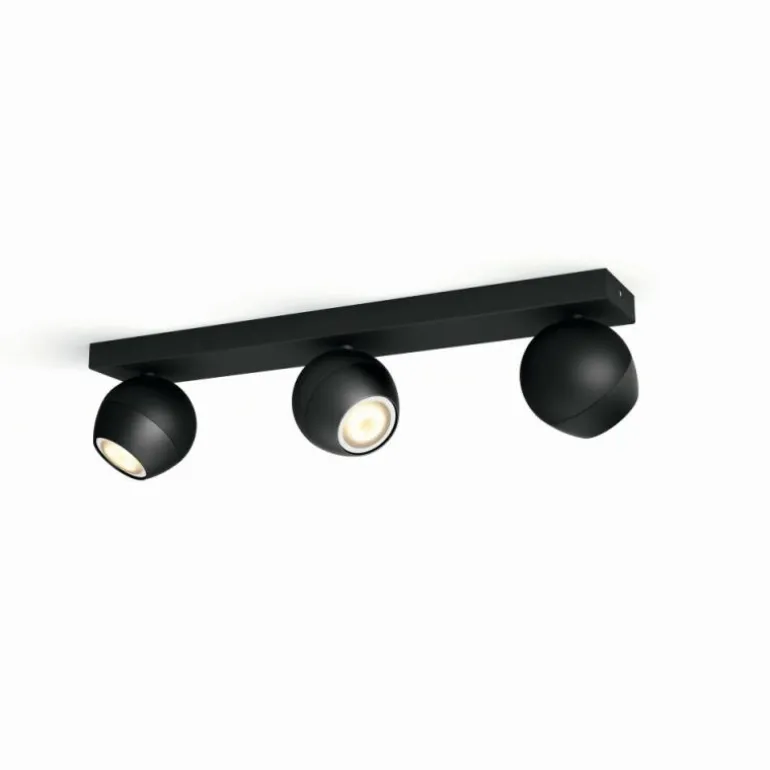 Plafonnier Philips Hue Buckram LED Noir, 3 lumières, Télécommandes