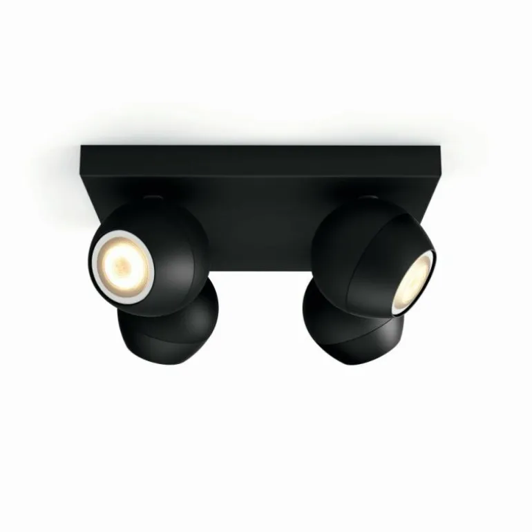 Plafonnier Philips Hue Buckram LED Noir, 4 lumières, Télécommandes