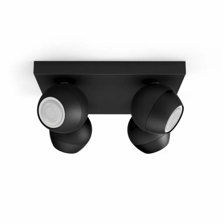 Plafonnier Philips Hue Buckram LED Noir, 4 lumières, Télécommandes