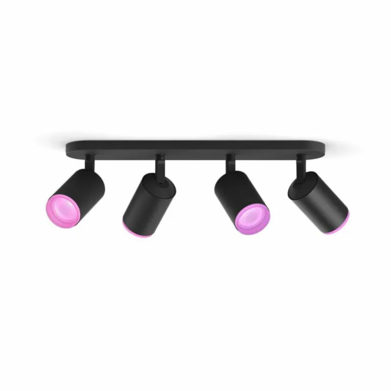 Plafonnier Philips Hue Fugato LED Noir, 4 lumières, Changeur de couleurs