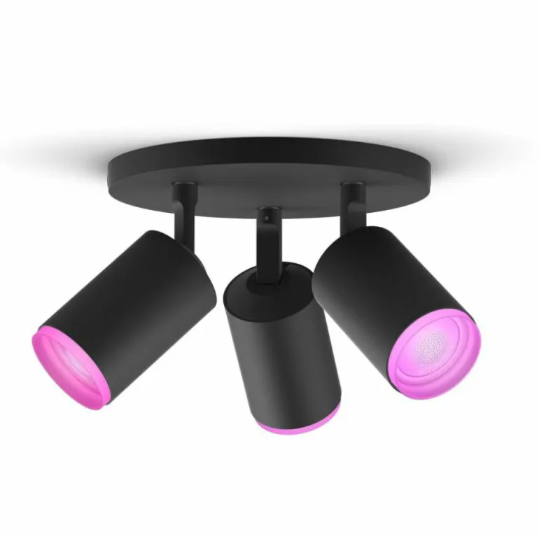 Plafonnier Philips Hue Fugato LED Noir, 3 lumières, Changeur de couleurs