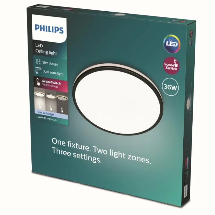 Luminaires Philips Éclairage Led|Plafonnier Philips Ozziet LED Noir, Blanc, 1 lumière