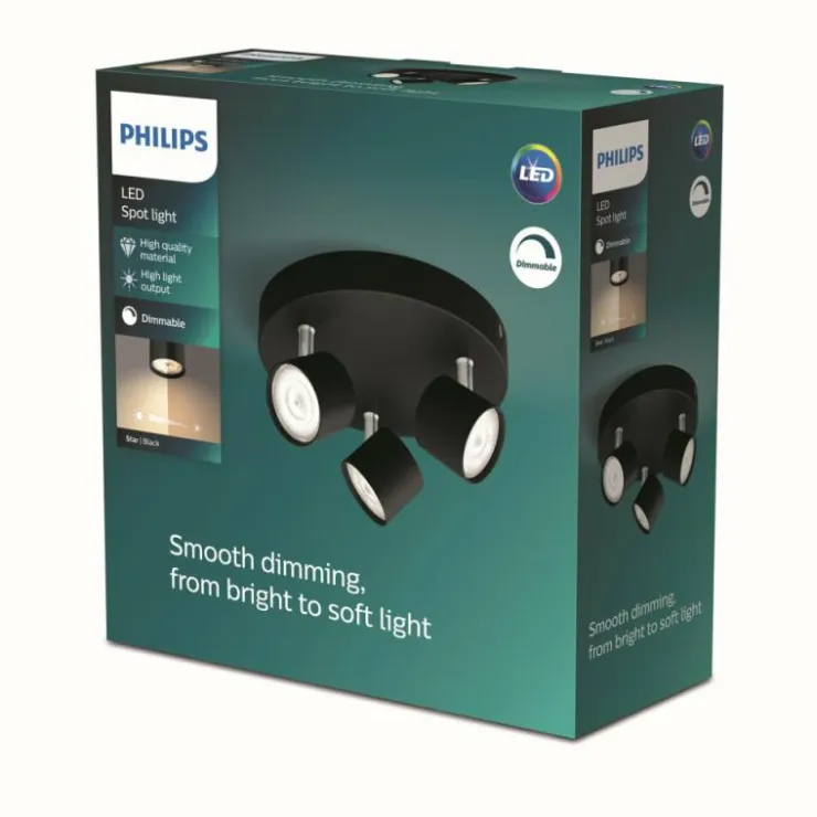 Luminaires Philips Spots Et Projecteurs|Plafonnier Philips Star LED Noir, 3 lumières
