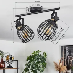 hofstein Spots Et Projecteurs|Plafonnier Pocho Laiton, Noir, 2 lumières