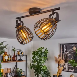 hofstein Spots Et Projecteurs|Plafonnier Pocho Laiton, Noir, 2 lumières